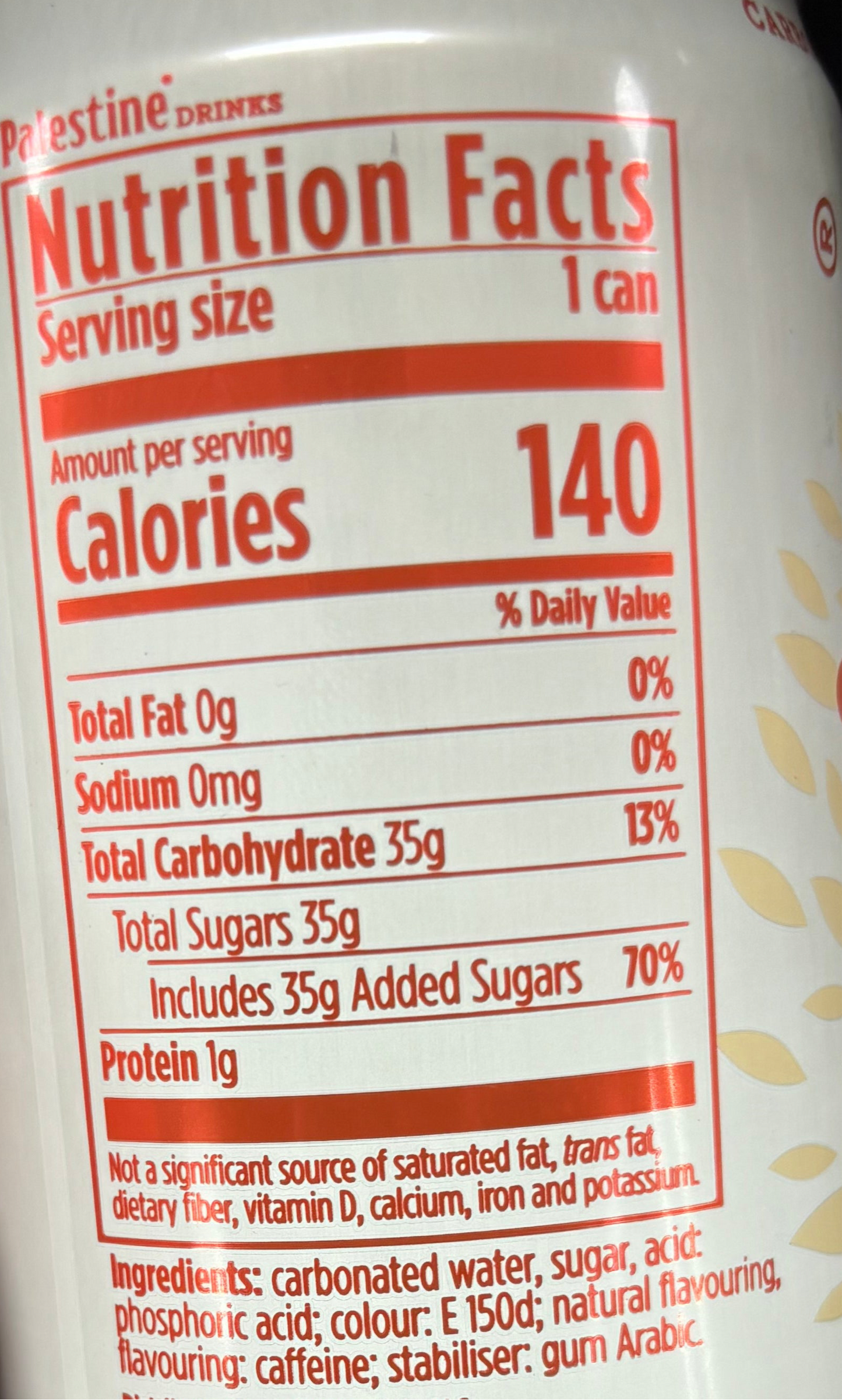 Palestine Cola 330ml (11.2 fl oz) Can